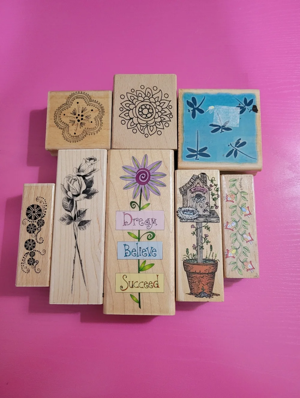 Wooden Rubber Stamp Bundle.  Floral Themed.  (0722)